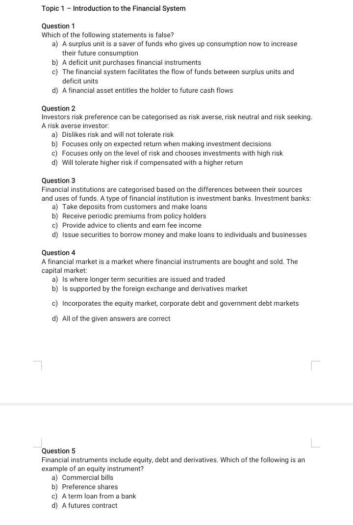  please solve it i need answers fast Topic 1 - Introduction