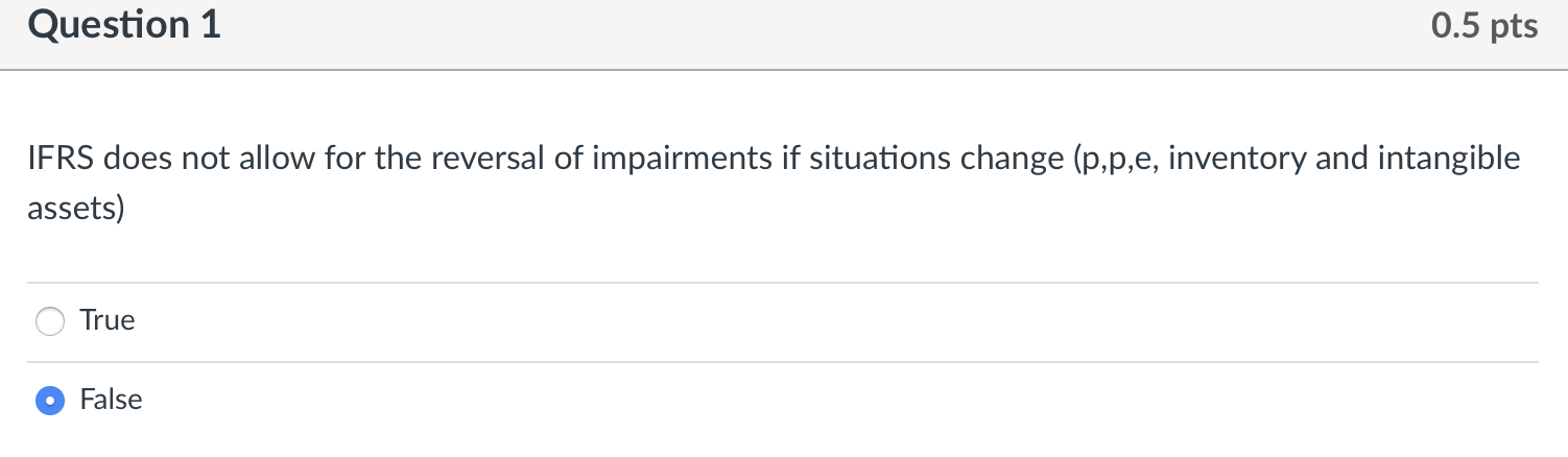 Question 1 0.5 pts IFRS does not allow for the reversal