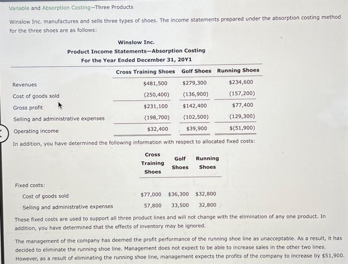 Need help with part B and C please Varlable and Absorption Costing-Three