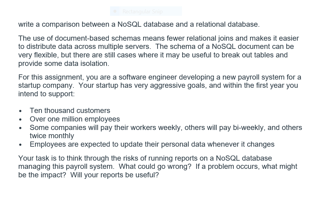  write a comparison between a NoSQL database and a relational database.