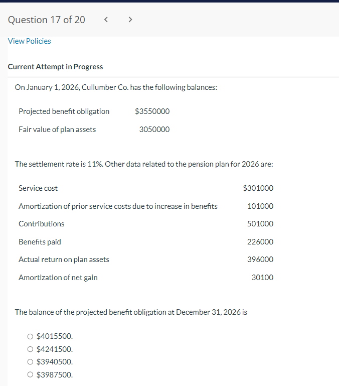  Current Attempt in Progress On January 1,2026, Cullumber Co. has the