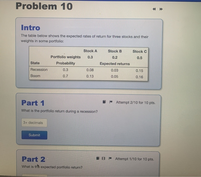  Problem 10 Intro The table below shows the expected rates of