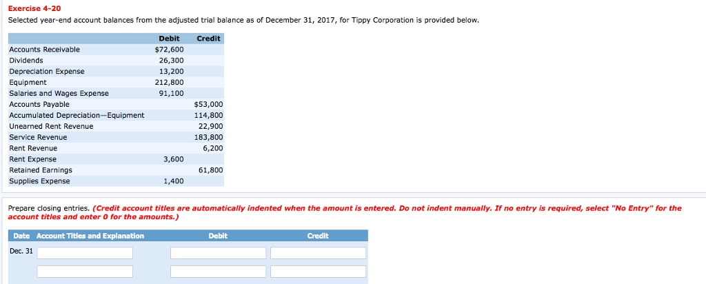 Please solve this problem, Exercise 4-20 Selected year-end account balances from the