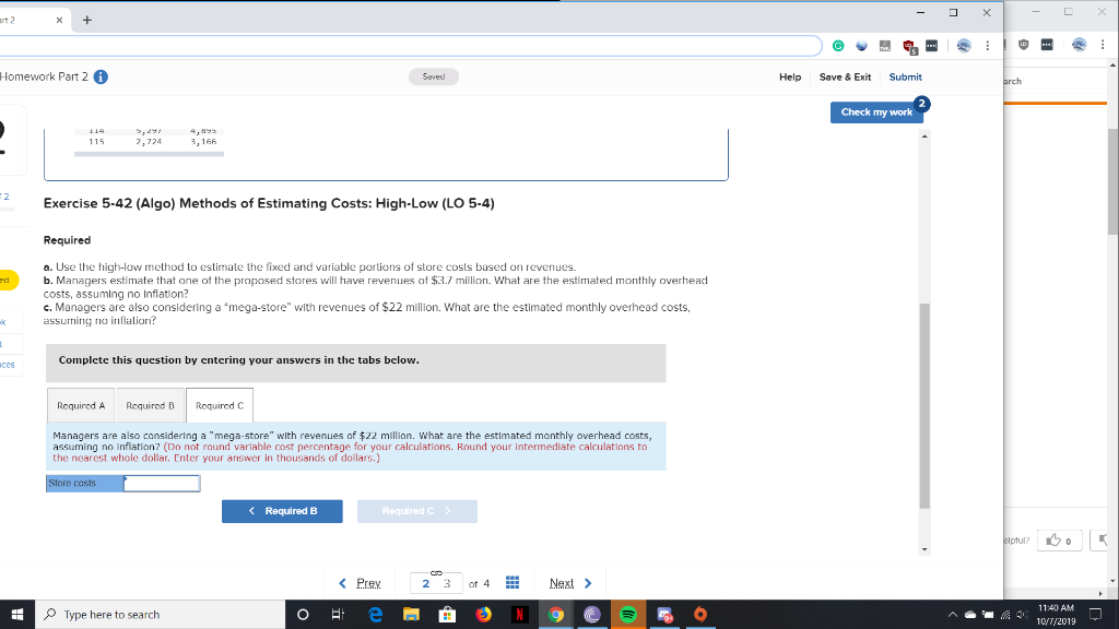 20 Help Save & Exit Submit Check my work Required information Exercise