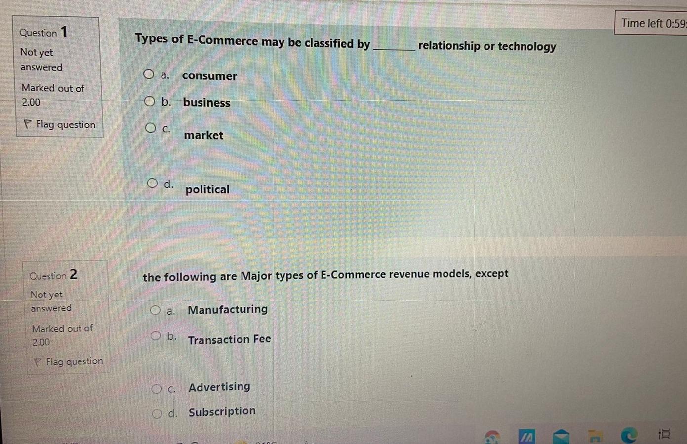 Choose the correct answer without explanation Time left 0:59: Question 1