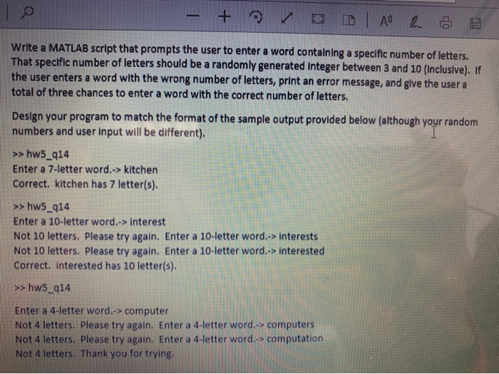  - + D Ah @ Write a MATLAB script that prompts