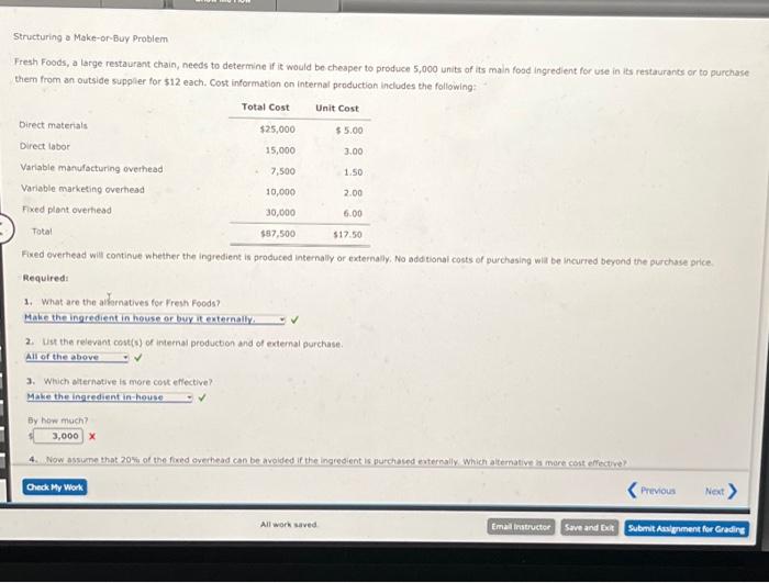  Structuring a Make-or-Buy Problem Fresh Foods, a large restaurant chain, needs