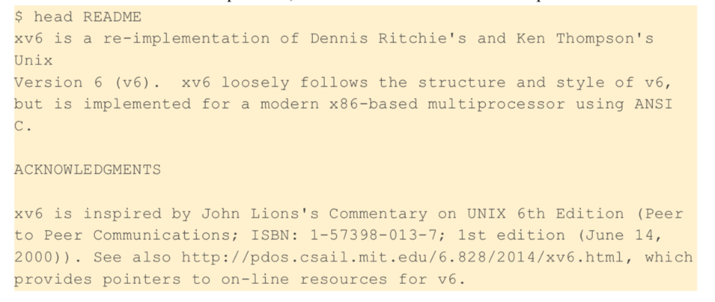 All programming done in xv6. Please submit source code in file head.c