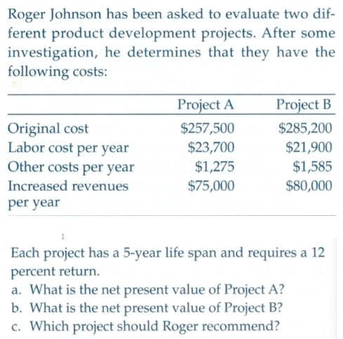 Roger Johnson has been asked to evaluate two dif- ferent product