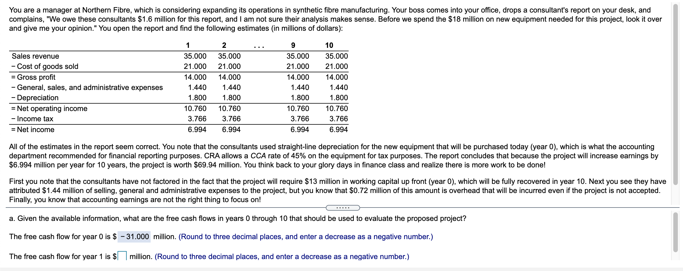 PLEASE ANSWER FOR YEARS 1-10 You are a manager at Northern Fibre,