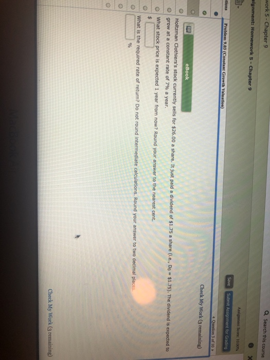  work 5 - Chapter 9 a Search this course signment: Homework