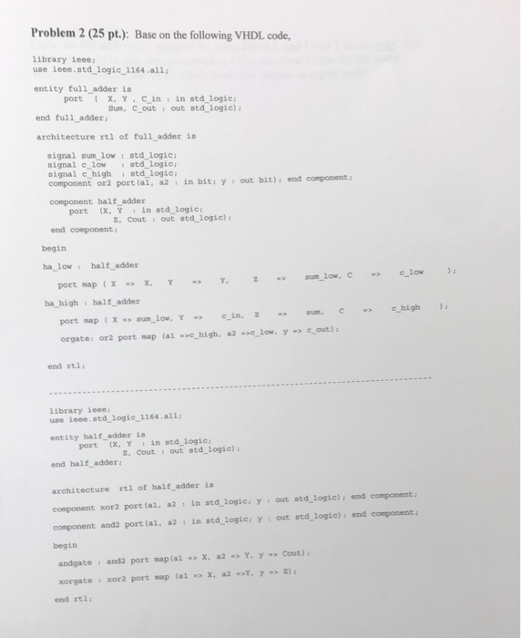  Problem 2 (25 pt.): Base on the following VHDL code library