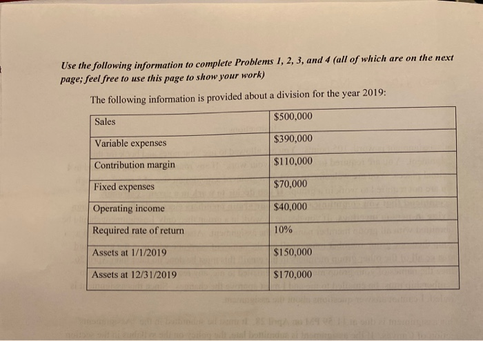  Use the following information to complete Problems 1, 2, 3, and