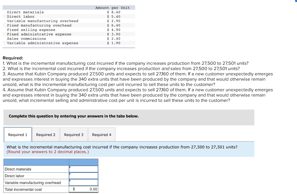 Amount per Unit S 8.40 $ 5.40 2.90 6.40 S 4.90