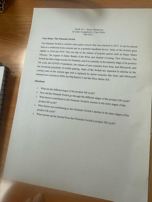  MAR 201 - Basic Marketing In Class Assignment / Case Study