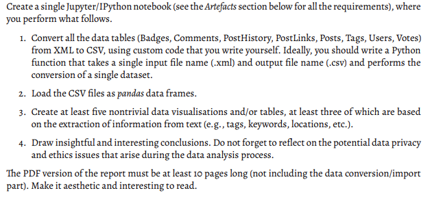  This task should be done on a dataset from the stackexchange