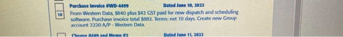  10 Purchase Invoice #WD-4499 Dated June 10, 2023 From Western Data,