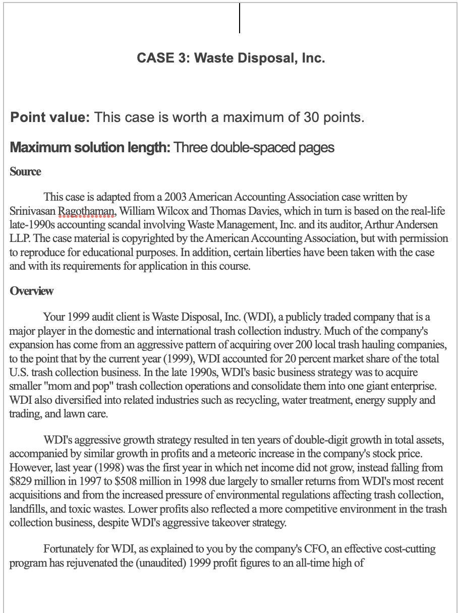  CASE 3: Waste Disposal, Inc. Point value: This case is worth