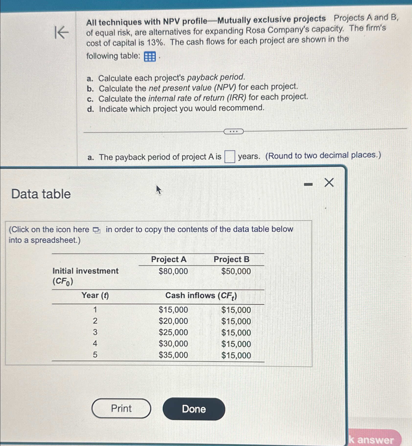  All techniques with NPV profile-Mutually exclusive projects Projects A and B,