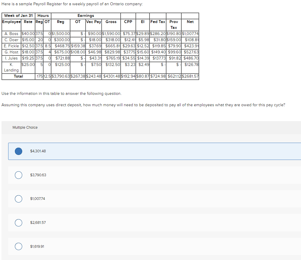  Here is a sample Payroll Register for a weekly payroll of