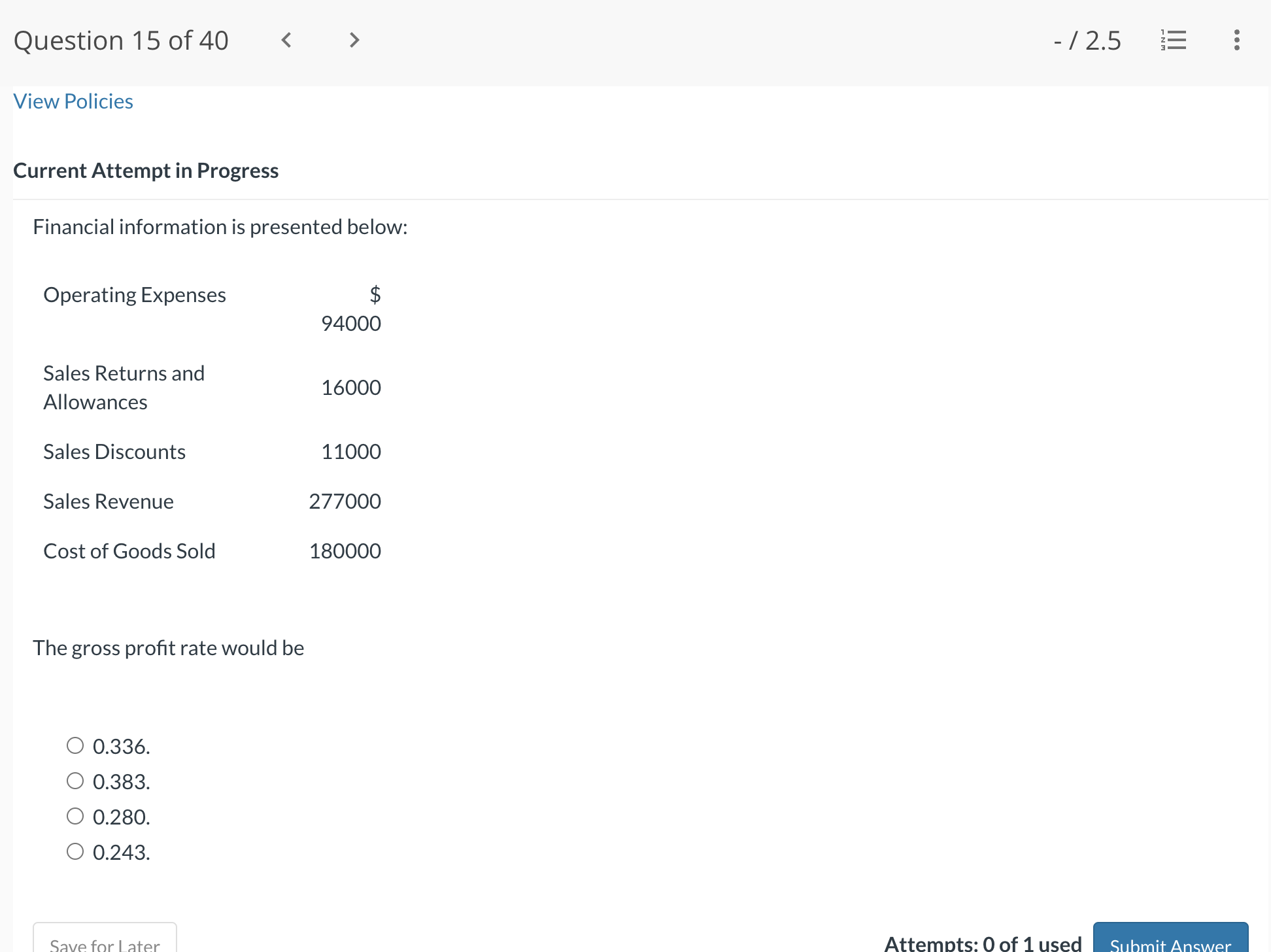  Current Attempt in Progress Financial information is presented below: The gross