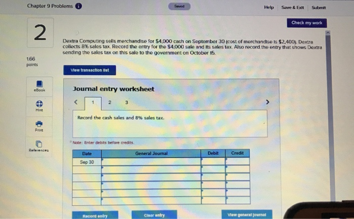  Chapter 9 Problems Help Save & Ex Submit Check my work