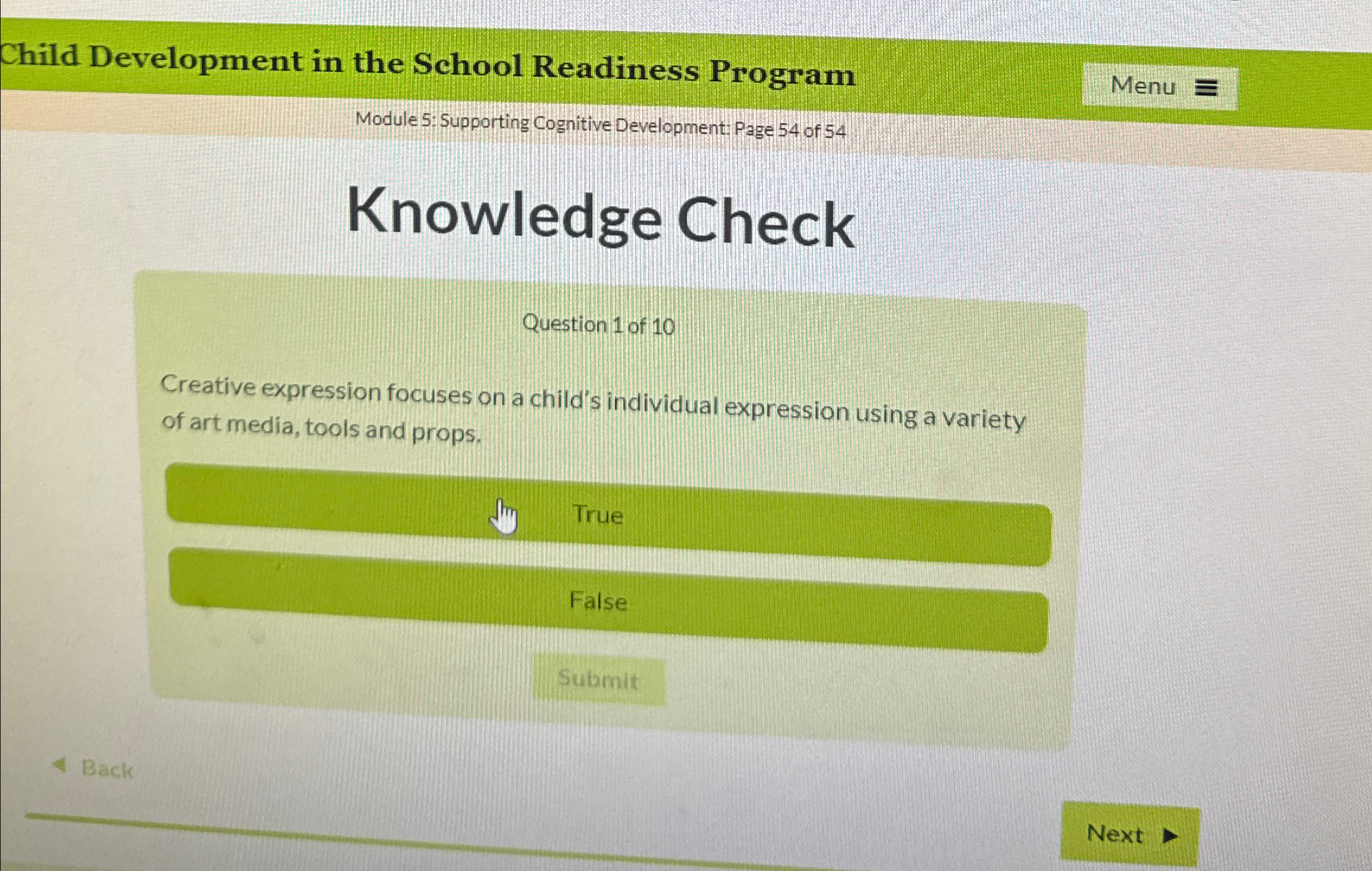  Child Development in the School Readiness Program Menu Module 5: Supporting