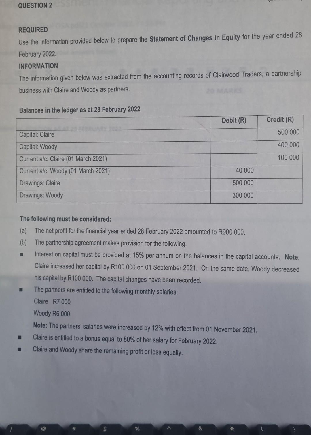  QUESTION 2 REQUIRED Use the information provided below to prepare the