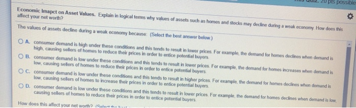  pis possible Economic Imapct on Asset Values. Explain in logical terms