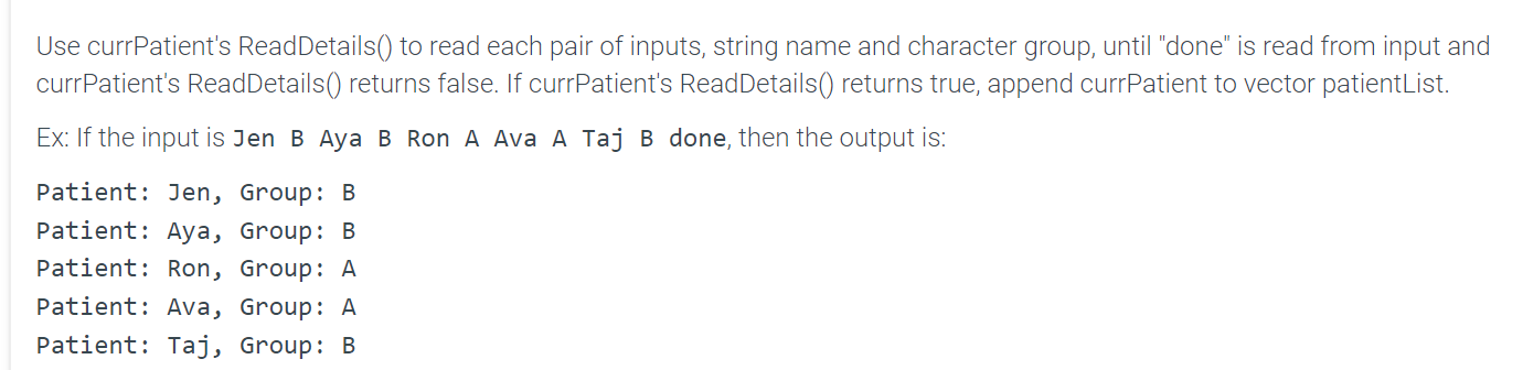  ---------- #include #include using namespace std; class Patient { public: bool