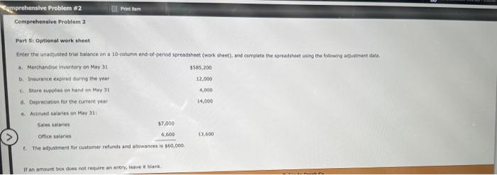  Part. 5 t Optional work sheet. tnter the vnadjusted trial balance
