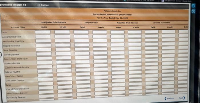 on a 10 -column eng:of-beriod sprebdsheet (work shect), and conplete the sreadsheet
