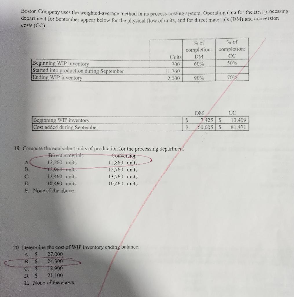 Boston Company uses the weighted average method in its process-costing system.