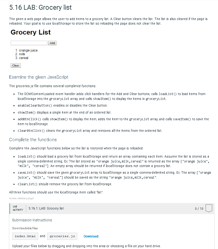 The given a web page allows the user to add items