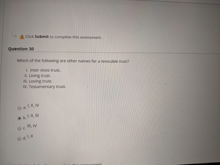  L Click Submit to complete this assessment. Question 30 Which of
