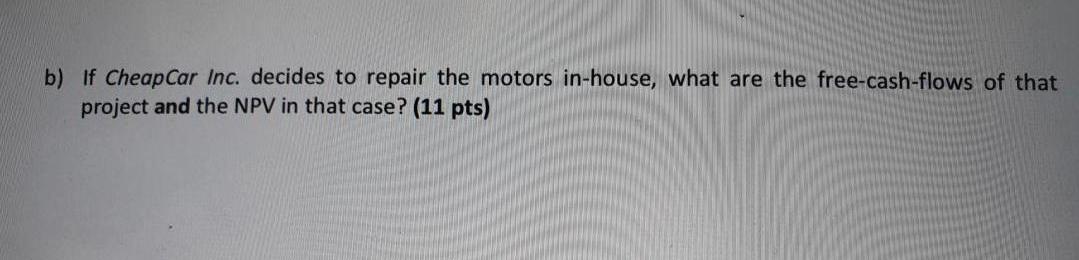 valuation (20 points) The company Cheap Car Inc. currently refurbishes 10'000 cars