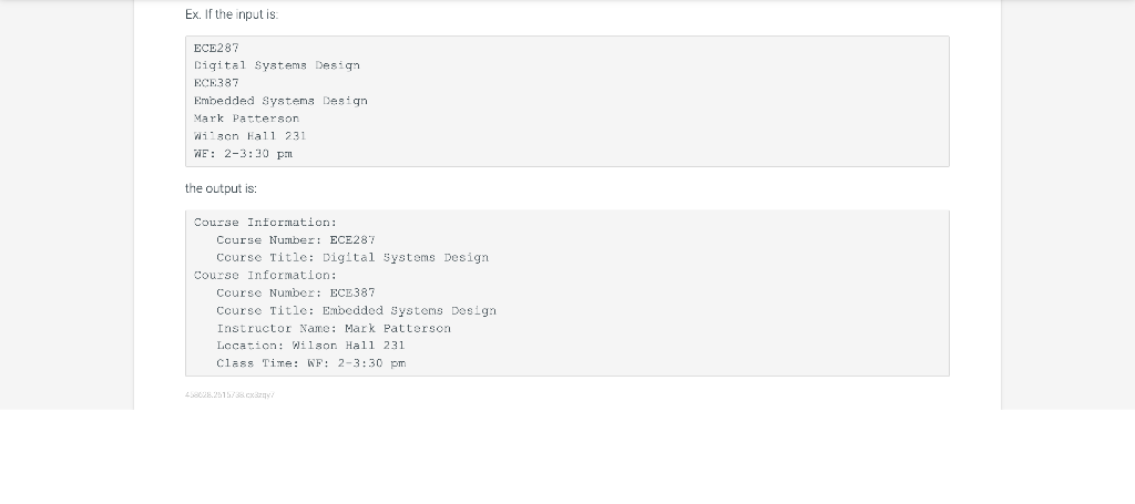 classes) Given main0, define a course base class with methods to set