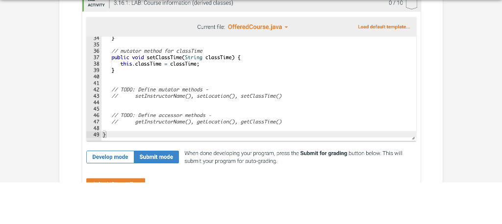 Printinfo0 method that outputs the course number and title. Then, define a