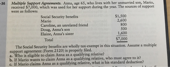 i need help understanding thsi problem. thank yoy -36 Multiple Support Agreements.