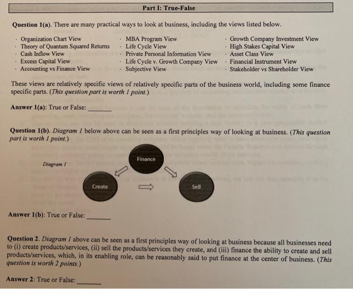  Part I: True False - Question 1(a). There are many practical