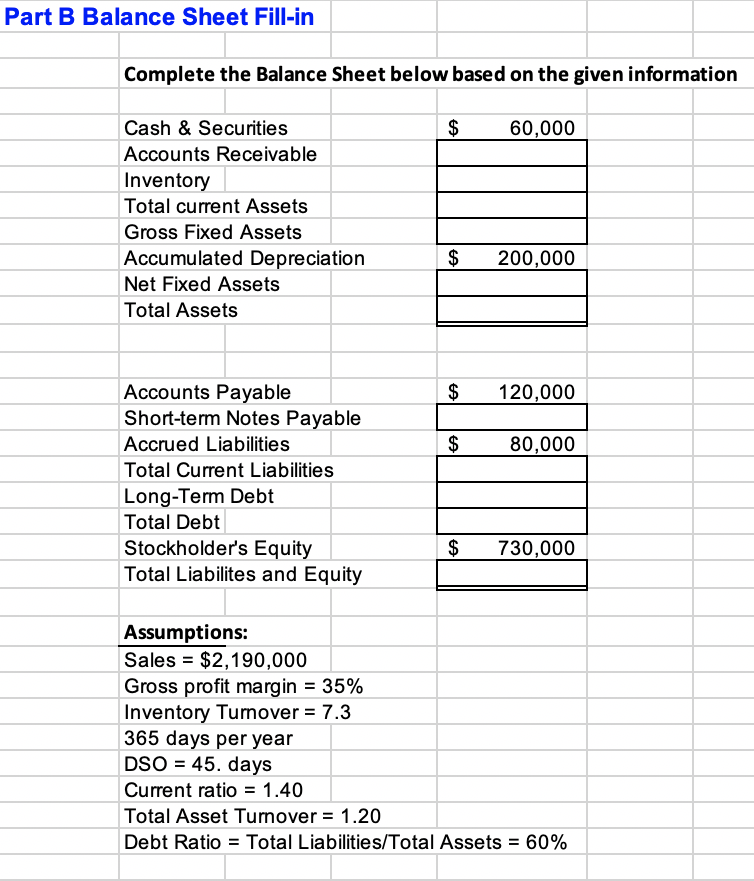 There is nothing to edit, please complete. Part B Balance Sheet Fill-in
