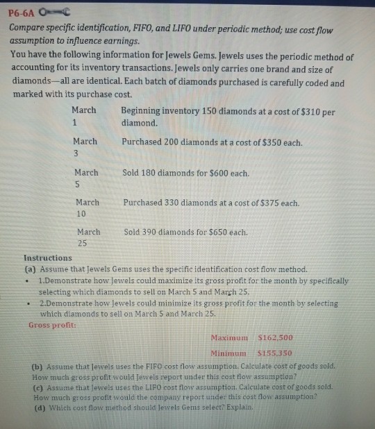 Compare specific identification, FIFO, and LIFO under periodic method; use cost
