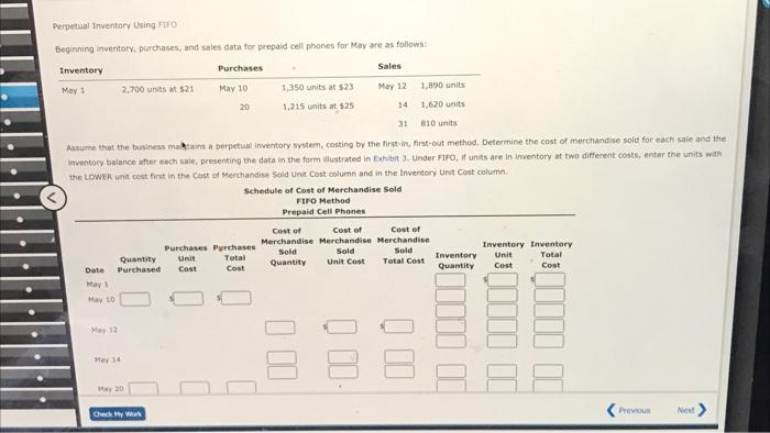  Perpetual Irventory Using HITO Beginning inventory, purchases, and sales data for