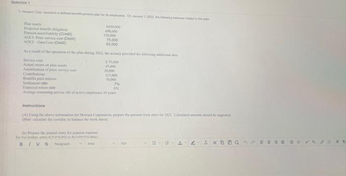  Question 1 1-Howard Cop sponeos a defined benefit pension plan tor
