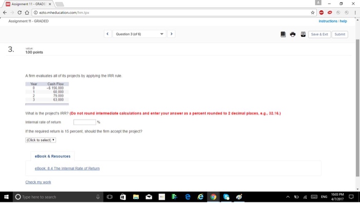 questions please Finance Question 2 6l Save &Exit 2. 100 points You're