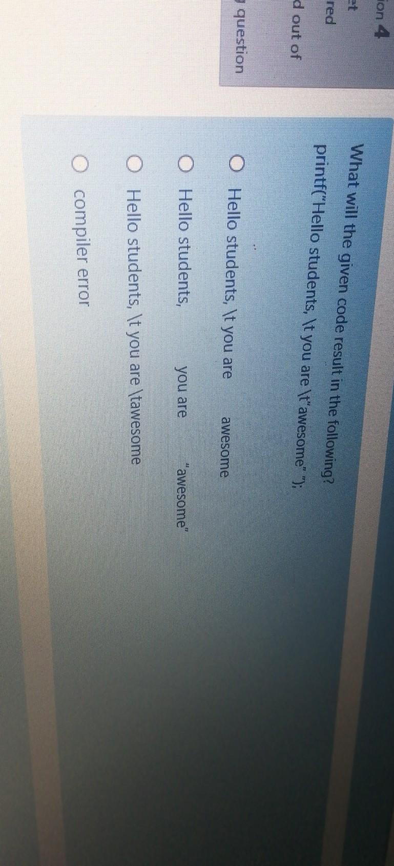  computer programing subject Ton 4 What will the given code result