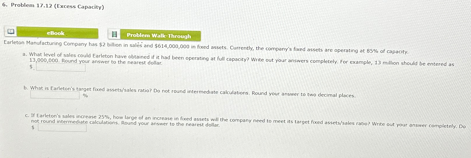  Problem 17.12(Excess Capacity) eBook 13,000,000. Round vour answer to the nearest