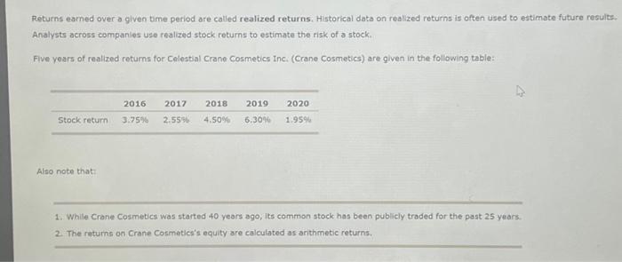  Returns earned over a given time period are called realized returns.