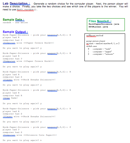  Lab Description Generate a random choice for the computer player. Next,