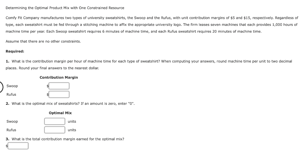 Determining the Optimal Product Mix with One Constrained Resource Comfy Fit